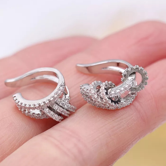 Set White Rhodium micro pave cuff earrings - Picture 3 of 4